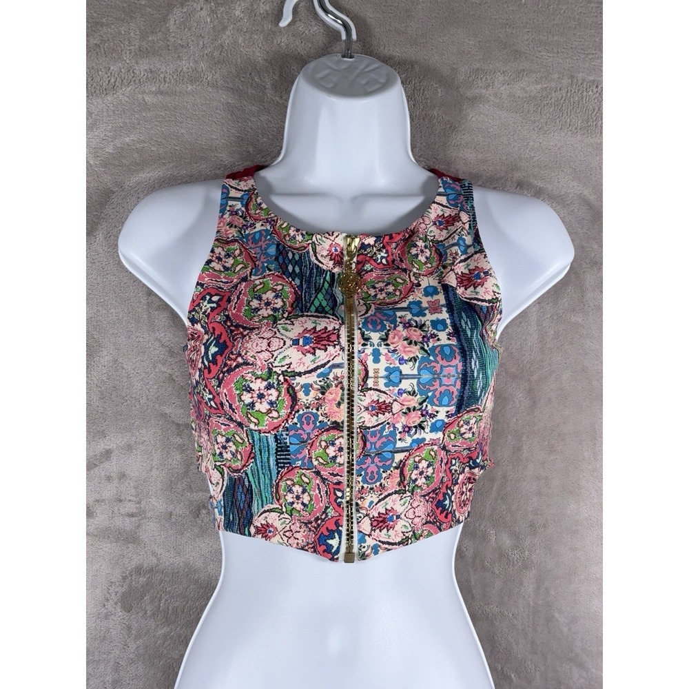 Luli Fama Fit Top‎ Womens Size Large Multicolor Geometric Crop Tank Swim Coverup